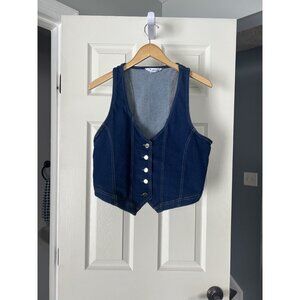 Tulip Creations Denim Vest Womens Large Button Front Western 90s Blue Jean